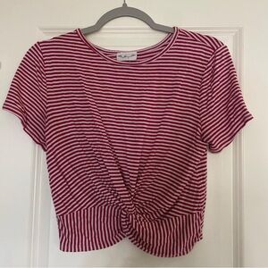 Red and white striped cropped shirt